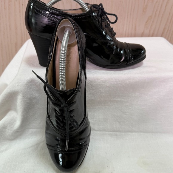 Nine West 8.5M Anastasio Black Patent Lace-Up Oxford Heels career office wingtip - Picture 2 of 9